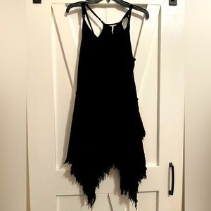 FREE PEOPLE Intimately Charcoal slip TATTERED UP raw hem Asymmetric dress Sz M